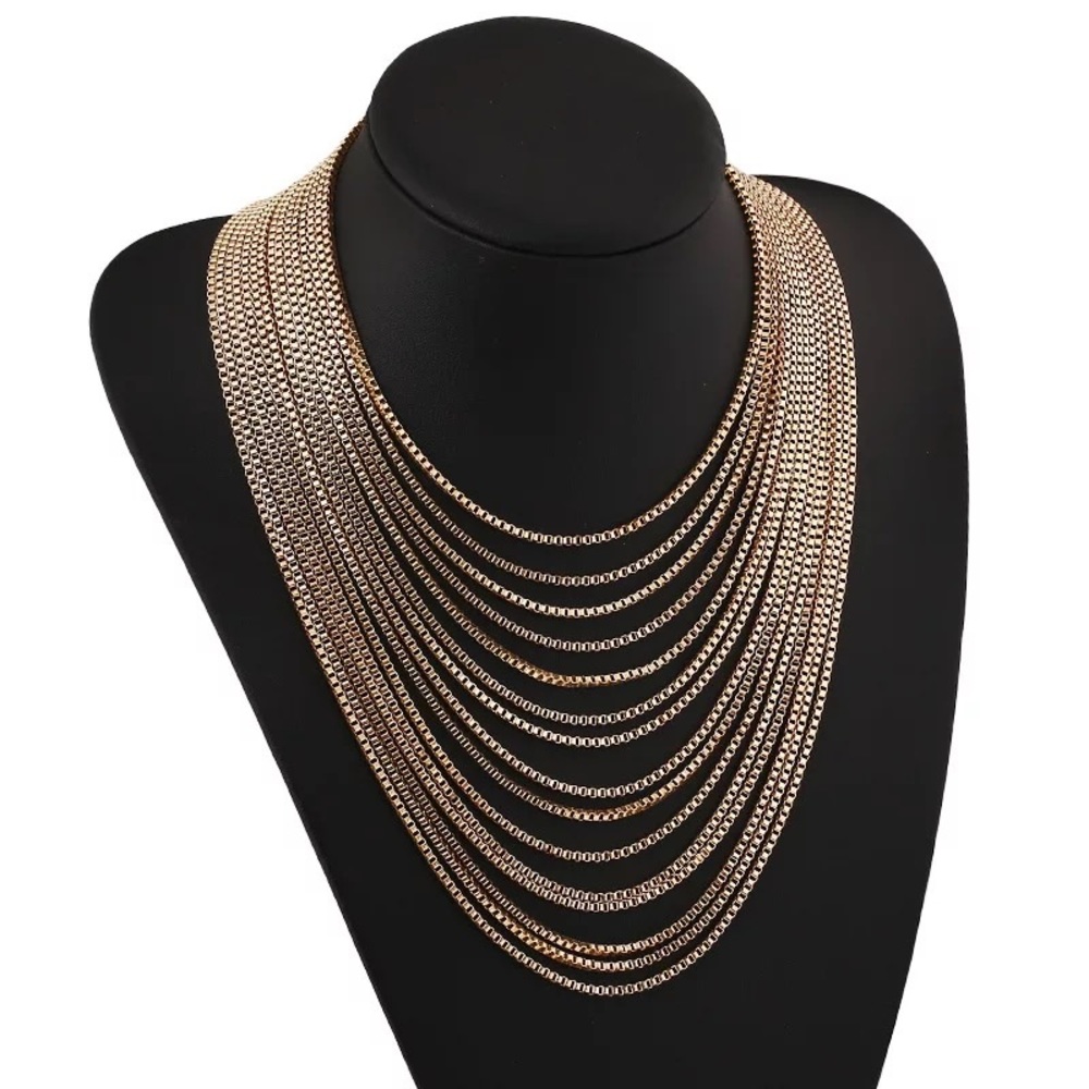 Gold Multi-Chain Layered Necklace - Picture 3 of 9
